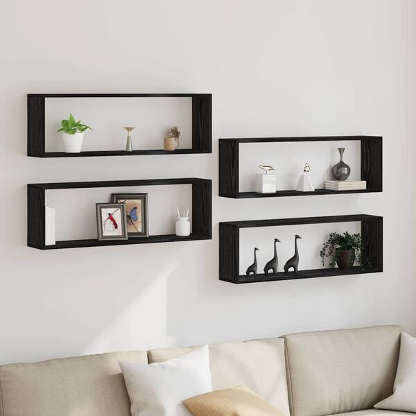 vidaXL Wandregal mit Regal 4 pcs Schwarz Eichen-Optik 80 x 15 x 26 cm