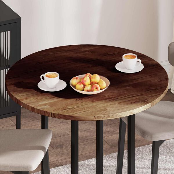 vidaXL Tischplatte Dunkelbraun &Oslash; 90 x 2,5 cm Massivholz Eiche