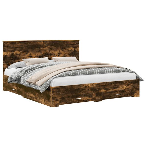 vidaXL Bettrahmen Ger&auml;ucherte Eiche 200 x 200 cm Holzwerkstoff