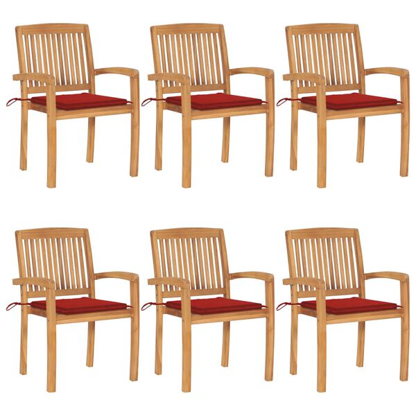vidaXL Stapelbare Gartenst&uuml;hle mit Kissen 6 Stk. Massivholz Teak