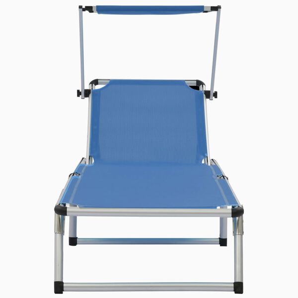 vidaXL Sonnenliege Klappbar mit Sonnenschutz Alu und Textilene Blau