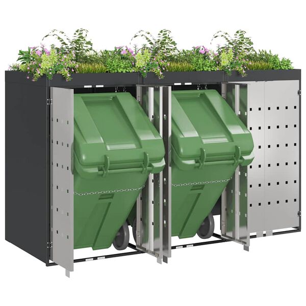 vidaXL Wagenm&uuml;llbeh&auml;lter f&uuml;r 3 Beh&auml;lter 204 x 77,5 x 121,5 cm Stahl