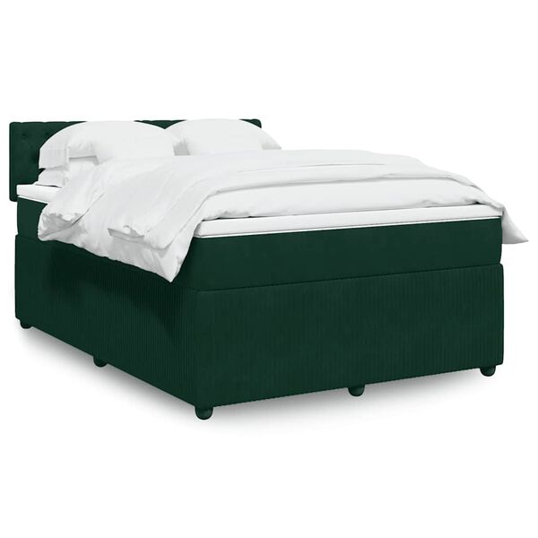 vidaXL Boxspringbett mit Matratze Dunkelgr&uuml;n 140x200 cm Samt
