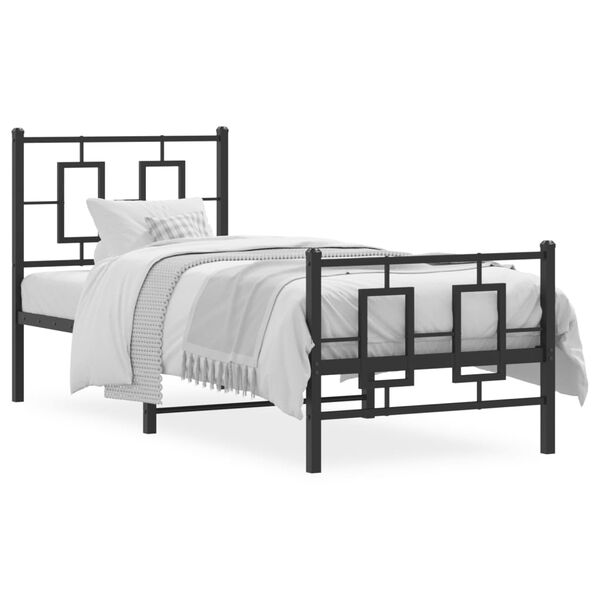 vidaXL Bettgestell mit Kopf- und Fu&szlig;teil Metall Schwarz 75x190 cm