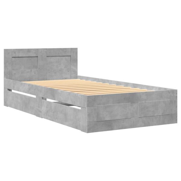 vidaXL Bettgestell mit Kopfteil Betongrau 100x200 cm Holzwerkstoff