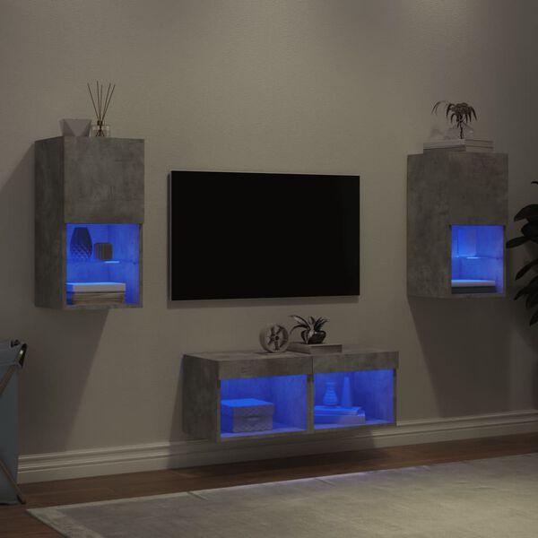 vidaXL 4-tlg. TV-Wohnwand mit LED-Leuchten Betongrau