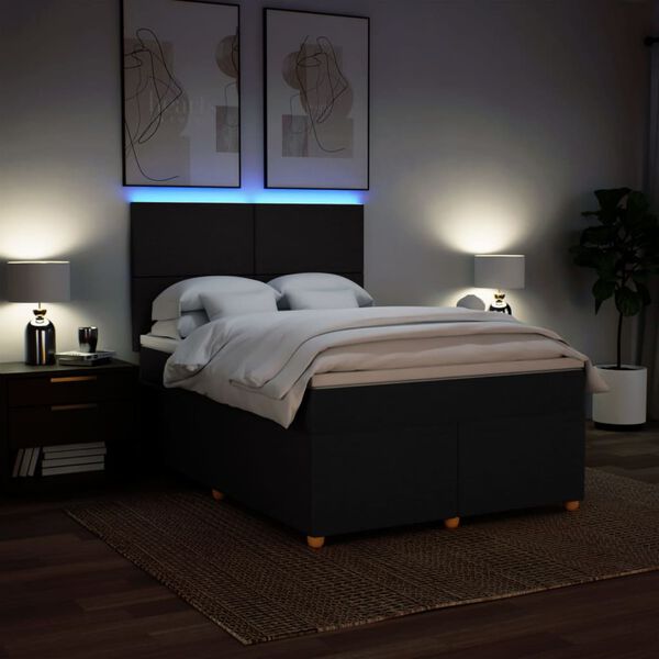 vidaXL Boxspringbett mit Matratze Schwarz 140x190 cm Stoff