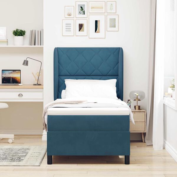 vidaXL Boxspringbett mit Matratze Dunkelblau 200 x 90 cm Polyester