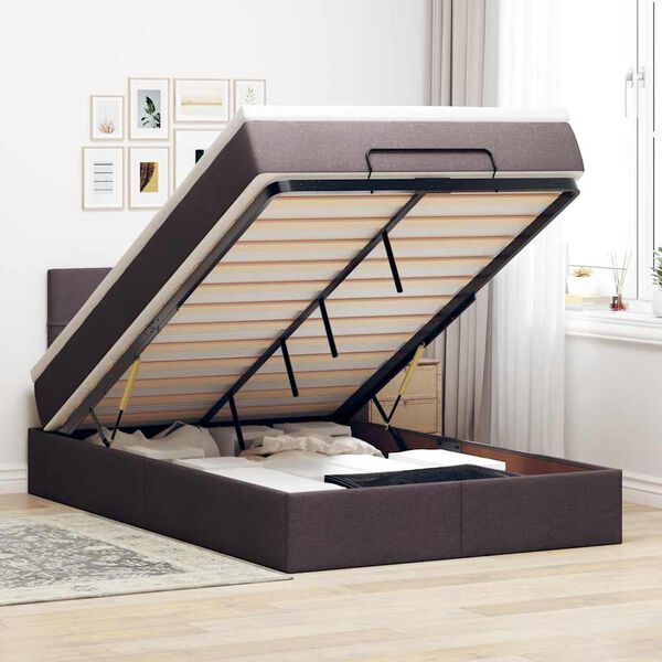 vidaXL Ottoman-Bett mit Matratze & LEDs Dunkelbraun 120x190 cm Stoff
