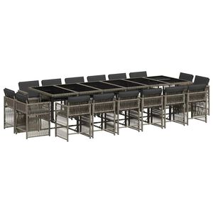 vidaXL 17-tlg. Garten-Essgruppe mit Kissen Grau Poly Rattan
