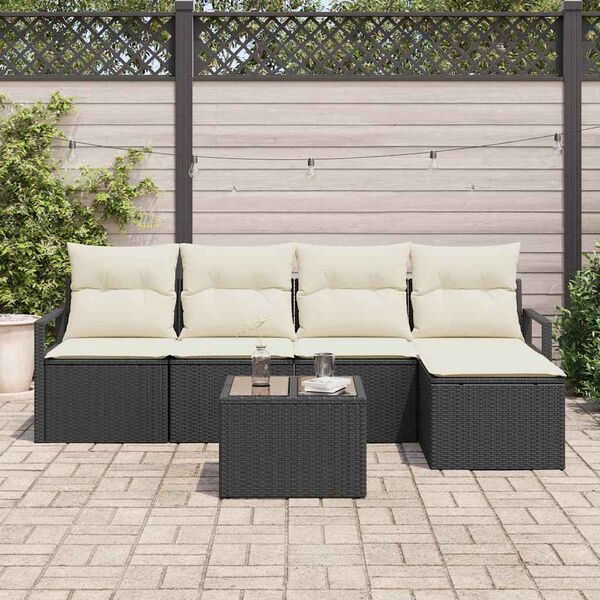 vidaXL Sofa Set mit Kissen 6 pcs Schwarz Poly Rattan