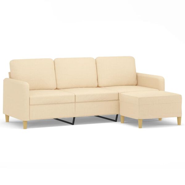 vidaXL 3-Sitzer-Sofa mit Hocker Creme 180 cm Stoff