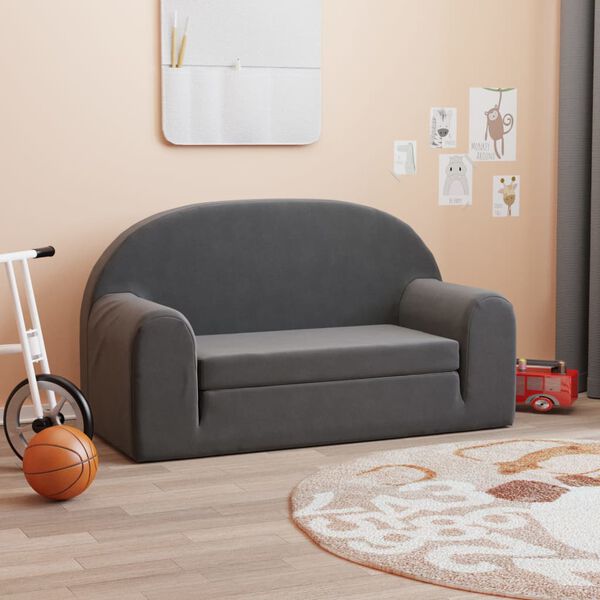 vidaXL 2-Sitzer Schlafsofa f&uuml;r Kinder Anthrazit Weicher Pl&uuml;sch