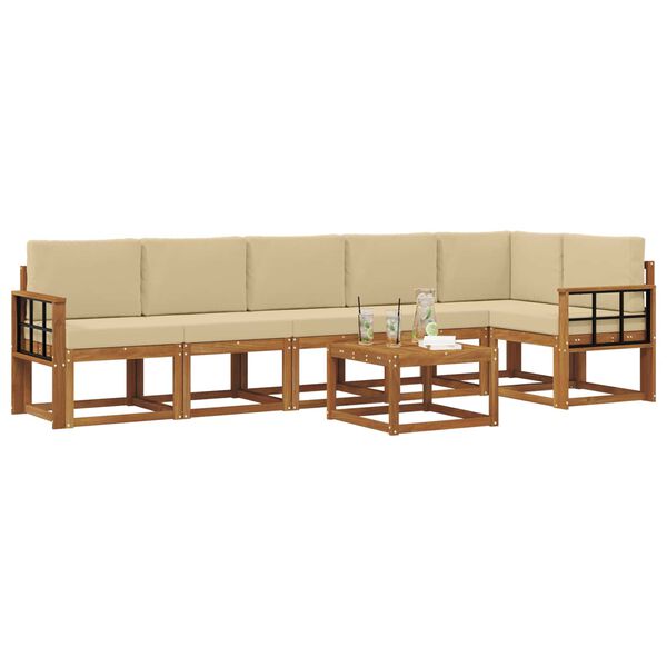 vidaXL Outdoor-Sofagarnitur mit Kissen 7 pcs Natur und Beige