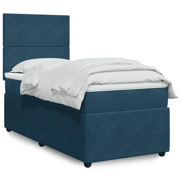 vidaXL Boxspringbett mit Matratze Dunkelblau 100x200 cm Samt