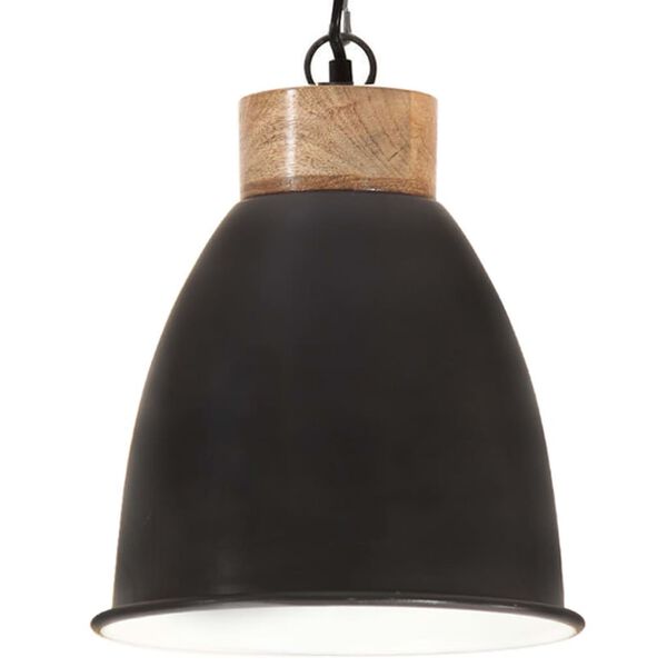 vidaXL H&auml;ngelampe Industrie-Stil Schwarz Eisen & Massivholz 23 cm E27