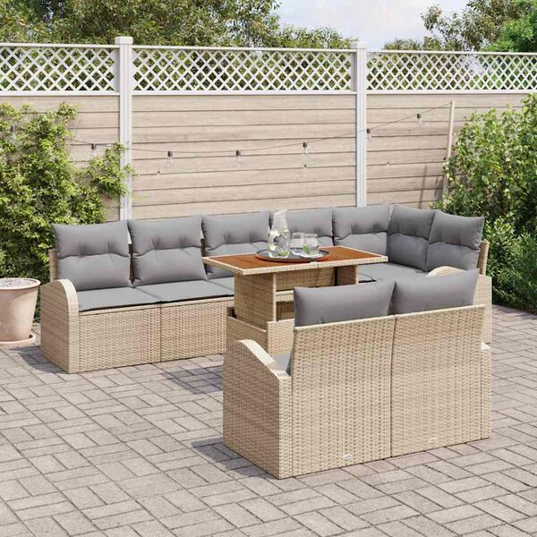 vidaXL Garten-Sofa-Set mit Speicher 9 pcs Beige Poly Rattan