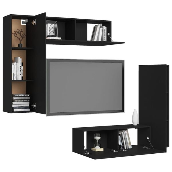 vidaXL 4-tlg. TV-Schrank-Set Schwarz Holzwerkstoff