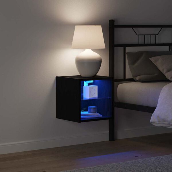vidaXL LED Wand Nachttischschrank mit Schwarz Holzwerkstoff