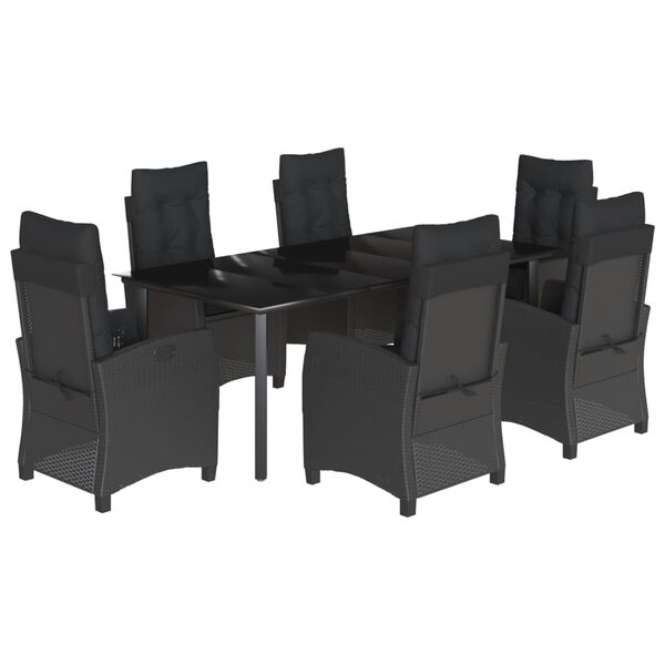 vidaXL 7-tlg. Garten-Essgruppe mit Kissen Schwarz Poly Rattan