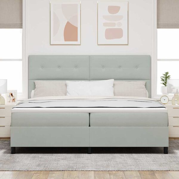 vidaXL Boxspringbett mit Matratze Hellgrau 200 x 200 cm Stoff