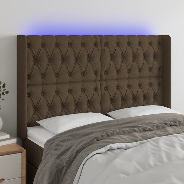 vidaXL LED Kopfteil Dunkelbraun 147x16x118/128 cm Stoff