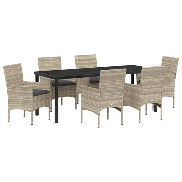vidaXL Garten Essgruppe mit Kissen 7 pcs Hellgrau Poly-Rattan