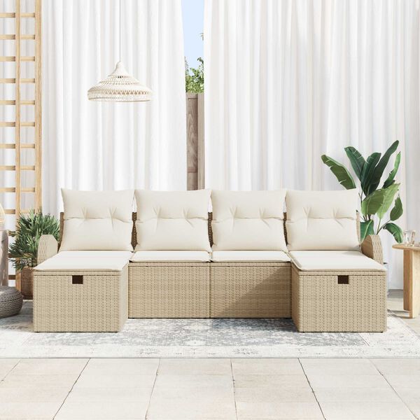 vidaXL Sofa Set mit Kissen 6 pcs Beige und Creme Poly-Rattan