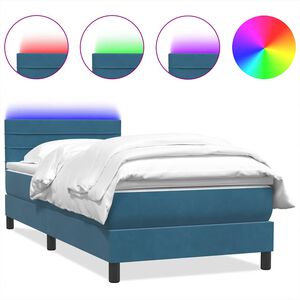 vidaXL Boxspringbett mit Matratze & LED Dunkelblau 80x220 cm Samt