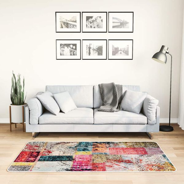vidaXL Teppich Waschbar Patchwork 80x150 cm Mehrfarbig Rutschfest