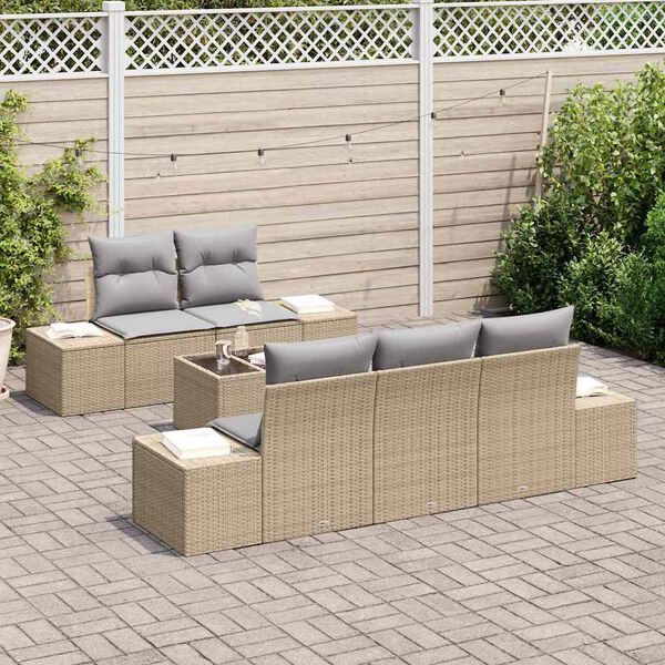 vidaXL Gartensofa-set mit Kissen 6 pcs Beige und Grau Poly-Rattan