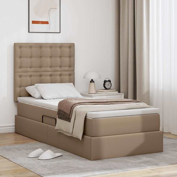 vidaXL Bett mit Stauraum und LED Cappuccino 90 x 190 cm Kunstleder