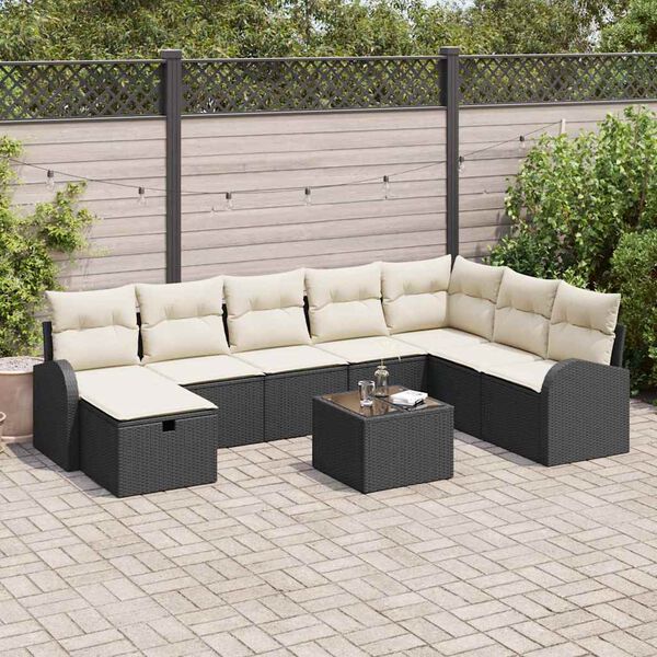 vidaXL Garten-Sofa-Set mit Kissen 9 pcs Schwarz Poly Rattan
