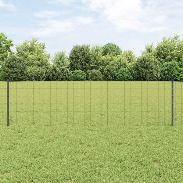vidaXL Zaun mit Pfosten Grau 0,6 x 10 m Stahl und PVC