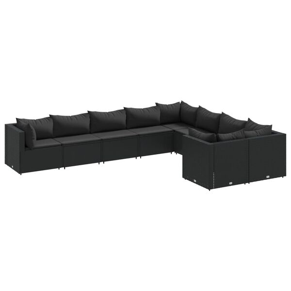 vidaXL 9-tlg. Garten-Sofagarnitur mit Kissen Schwarz Poly Rattan