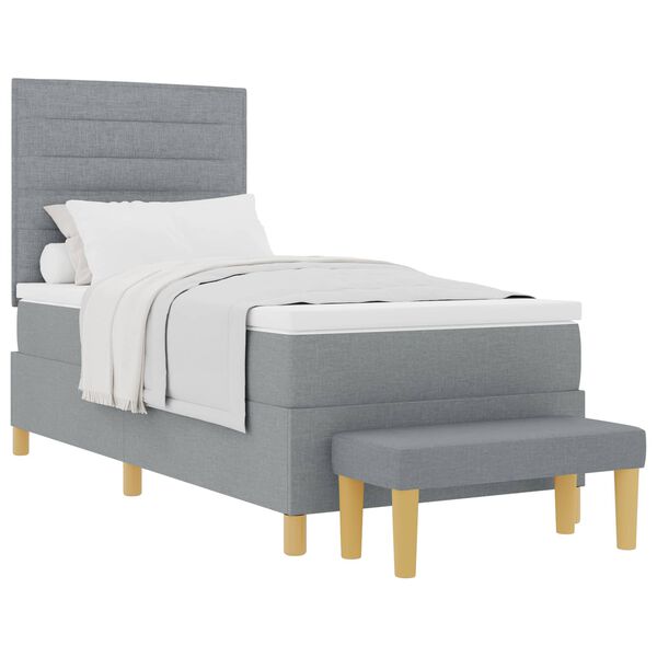 vidaXL Boxspringbett mit Matratze Hellgrau 90 x 200 cm Stoff