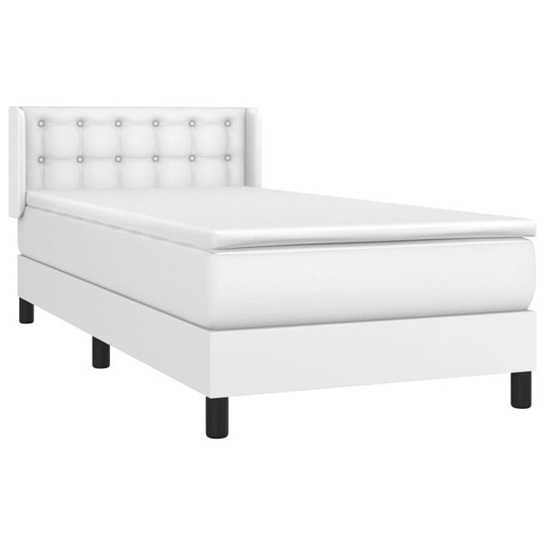 vidaXL Boxspringbett mit Matratze Wei&szlig; 90x190 cm Kunstleder