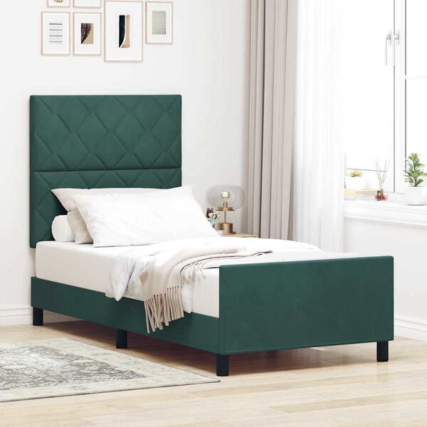 vidaXL Boxspringbett mit Kopfteil Dunkelgr&uuml;n 90 x 190 cm Samt