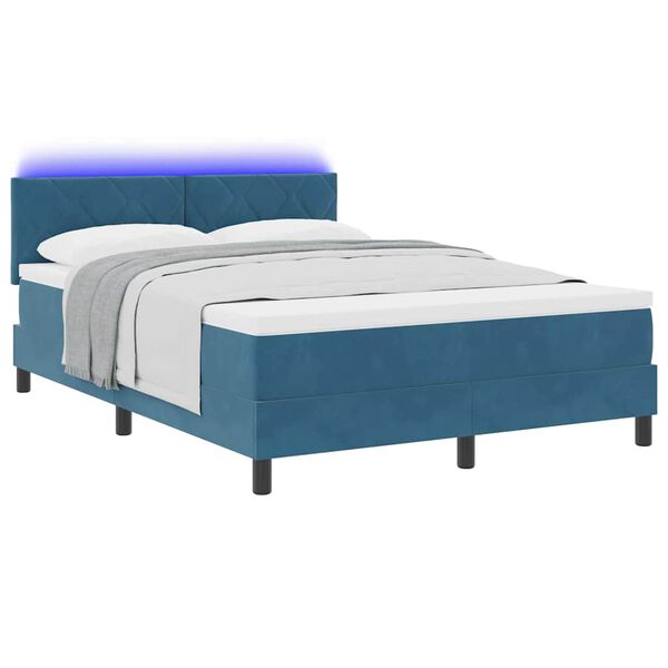 vidaXL LED Boxspringbett mit Matratze Dunkelblau 160 x 200 cm Samt