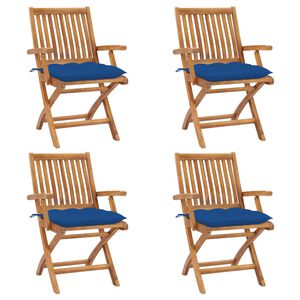 vidaXL Klappst&uuml;hle mit Kissen, 4-teilig, Massivholz Teakholz