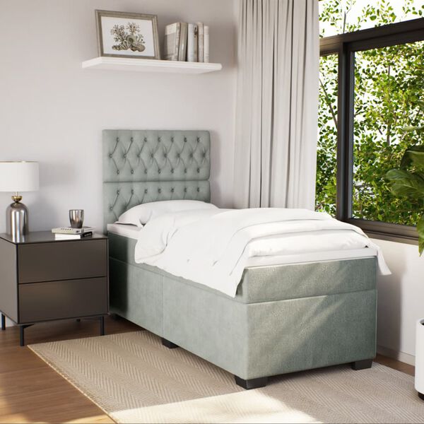 vidaXL Boxspringbett mit Matratze Hellgrau 100x200 cm Samt