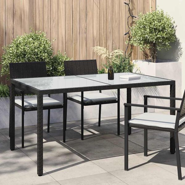 vidaXL Gartentisch 150x90x75 cm Geh&auml;rtetes Glas Poly Rattan Schwarz
