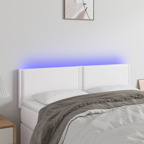 vidaXL LED Kopfteil Wei&szlig; 144x5x78/88 cm Kunstleder