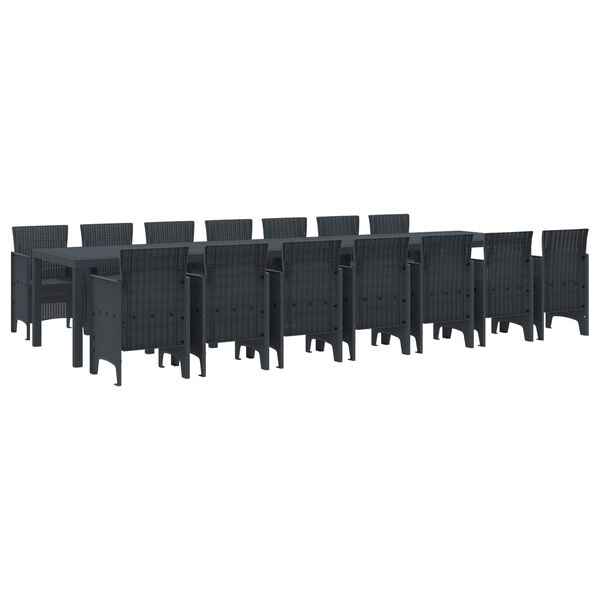vidaXL Garten-Esszimmergarnitur mit Kissen 15 pcs Anthrazit PP