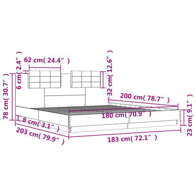 vidaXL Bettgestell mit Kopfteil Sonoma-Eiche 180x200 cm Holzwerkstoff