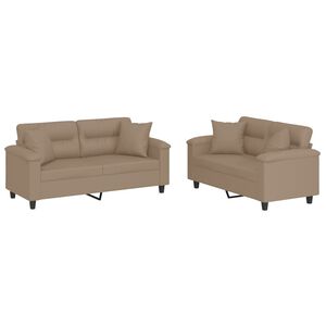 vidaXL 2-tlg. Sofagarnitur mit Kissen Cappuccino-Braun Kunstleder