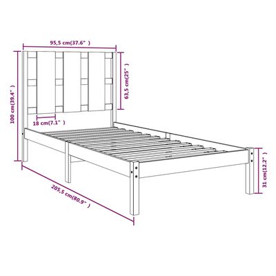 vidaXL Massivholzbett Kiefer 90x200 cm