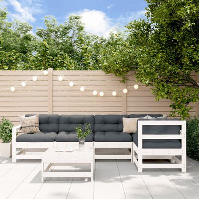 vidaXL 6-tlg. Garten-Lounge-Set mit Kissen Weiß Massivholz