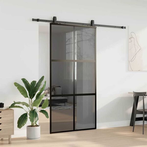 vidaXL Schiebet&uuml;r mit Beschlag Schwarz 102,5x205 cm Hartglas