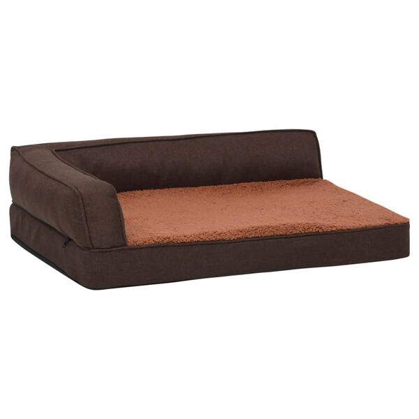 vidaXL Hundematratze Ergonomisch 75x53 cm Leinenoptik Fleece Braun